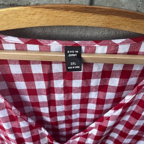 SHEIN Curve Red And White Gingham Tiered Dress Size 3XL - Picture 2 of 3